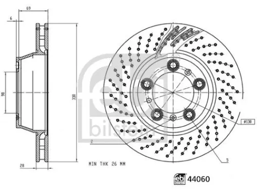 FEBI BILSTEIN FEBI BILSTEIN 44060 Febi Single Rear Left Perforated/vented Brake Disc For Porsche 911 