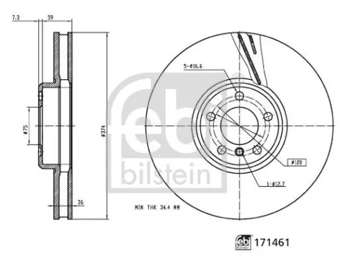 FEBI BILSTEIN FEBI BILSTEIN 171461 Febi Single Front Right Internally Vented Brake Disc For Bmw 5 7 
