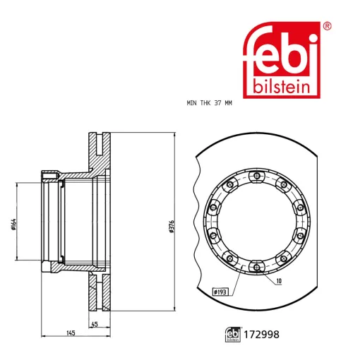 2x Febi Rear Vented Brake Disc