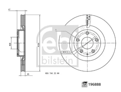 2x Febi Front Vented Brake Discs Fits Mazda Mx-30 326mm