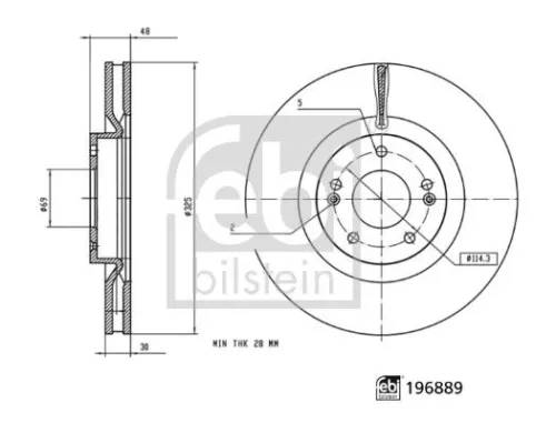 2x Febi Front Vented Brake Discs Fits Hyundai Kia Santa Fe Sorento 325mm