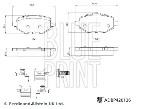 BLUE PRINT BLUE PRINT ADBP420126 Blue Print Rear Brake Pad Set For Citroën Ds Opel Peugeot Vauxhall 20 