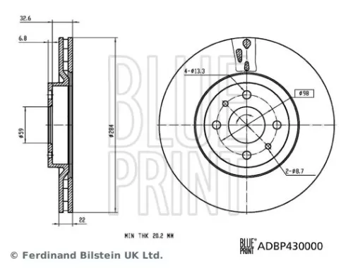 2x BLUE Print Front Internally Vented Brake Discs For Alfa Romeo Fiat Lancia 145 146