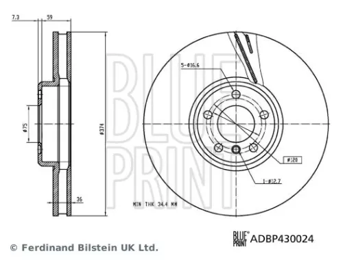 BLUE PRINT BLUE PRINT ADBP430024 BLUE Print Front Right Internally Vented Brake Discs For Bmw 5 7 