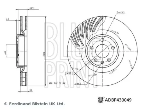 BLUE PRINT BLUE PRINT ADBP430049 BLUE Print Front Left Slotted/internally Vented Brake Discs For Porsche Macan 