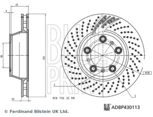 BLUE PRINT BLUE PRINT ADBP430113 2x BLUE Print Rear Left Perforated/vented Brake Discs For Porsche 911 