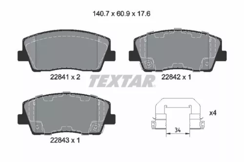 Textar Front Brake Pads Set For Genesis Kia G70 Stinger