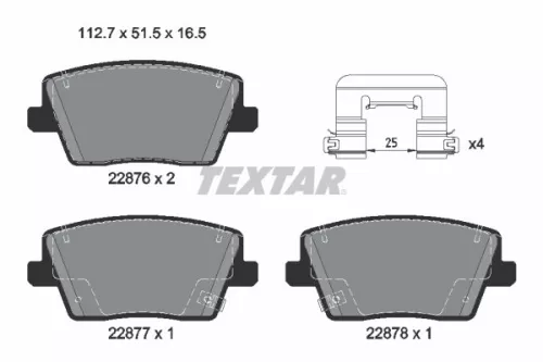 Textar Rear Brake Pads Set For Hyundai Kona