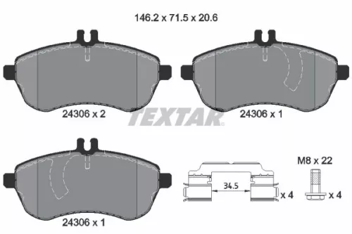 Textar Front Brake Pads Set For Mercedes Mercedes (Bbdc) C-class E-class Slc Slk