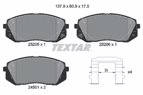 Textar Front Brake Pads Set For Hyundai Jac Kia Soueast Cadenza Dx3 Dx7 I40 Ix35
