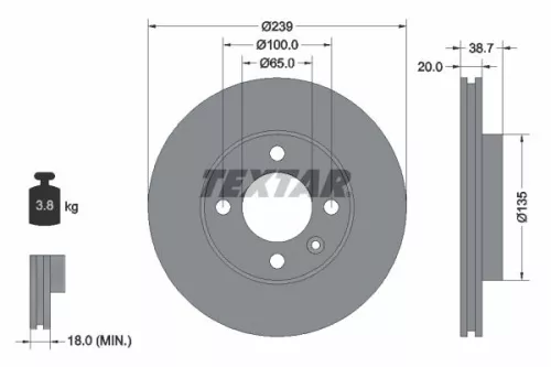 2x Textar Front Vented Brake Discs Pair For Audi Seat Vw Vw (Svw) 80 Citi Golf C