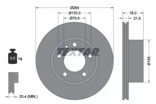 2x Textar Front Vented Brake Discs Pair For Alpina Bmw 5 Series B6