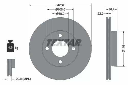 2x Textar Front Vented Brake Discs Pair For Audi 100 80 90