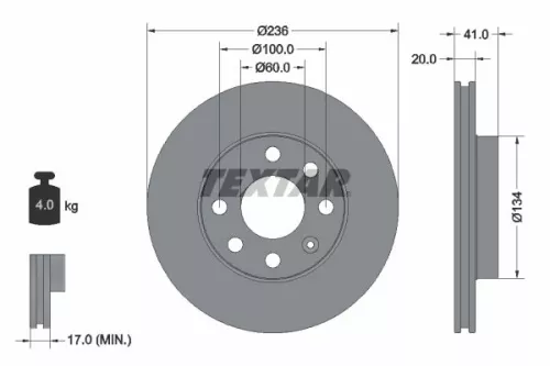 2x Textar Front Vented Brake Discs Pair For Bedford Buick (Sgm) Chevrolet Chevro