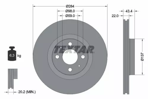 2x Textar Front Vented Brake Discs Pair For Abarth Alfa Romeo Fiat Lancia 155 50