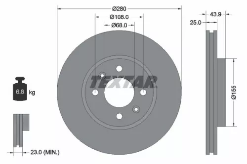 2x Textar Front Vented Brake Discs Pair For Saab 9000
