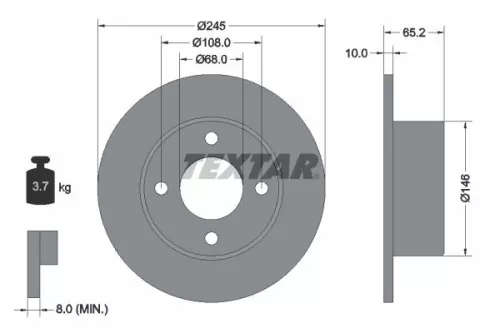 2x Textar Rear Solid Brake Discs Pair For Audi 100