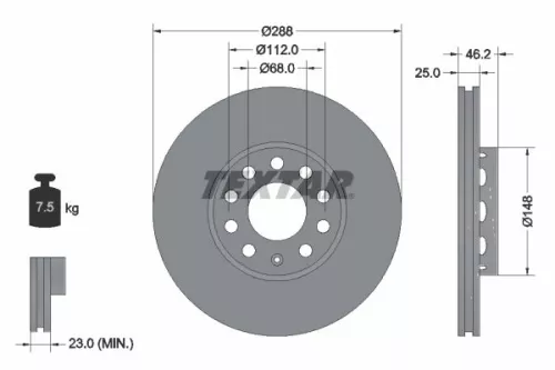 2x Textar Front Vented Brake Discs Pair For Audi Audi (Faw) Honda Hongqi Seat Vw
