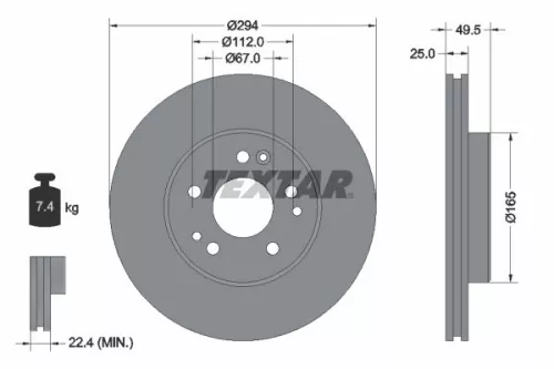 2x Textar Front Vented Brake Discs Pair For Mercedes 124 E-class