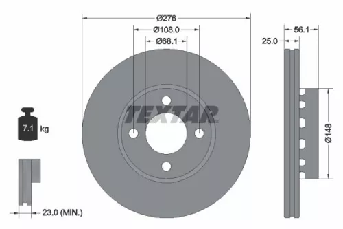 2x Textar Front Vented Brake Discs Pair For Audi 80 Cabriolet Coupe