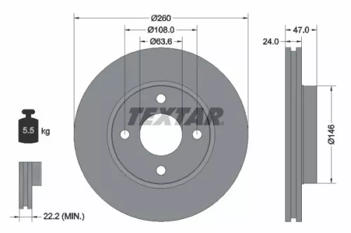 2x Textar Front Vented Brake Discs Pair For Ford Ford Asia & Oceania Ford Austra