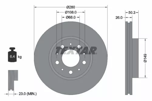 2x Textar Front Vented Brake Discs Pair For Volvo 850 960 C70 S70 S90 V70 V90 Xc