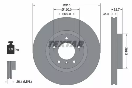 Textar Single Front Left Vented Brake Disc For Bmw Wiesmann 3 Mf3 Z3               