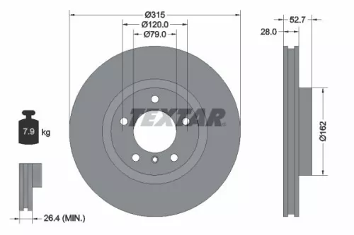 Textar Single Front Right Vented Brake Disc For Bmw Wiesmann 3 Mf3 Z3              