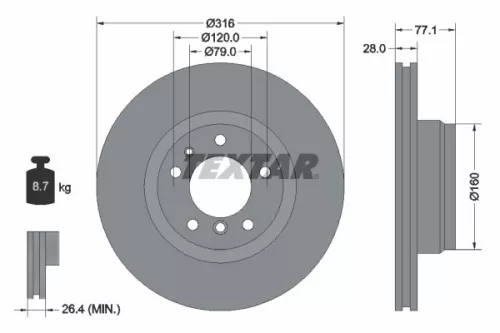 2x Textar Front Vented Brake Discs Pair For Bmw 7