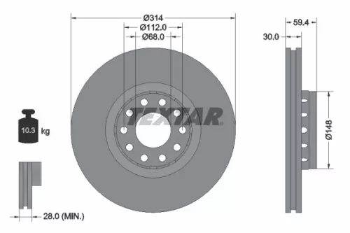 2x Textar Front Vented Brake Discs Pair For Audi 100 A6 A8