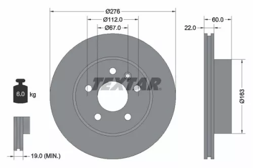 2x Textar Front Vented Brake Discs Pair For Mercedes V-class Vito