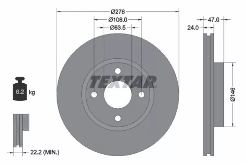 2x Textar Front Vented Brake Discs Pair For Ac Ford Ford Australia Ford Usa Merc