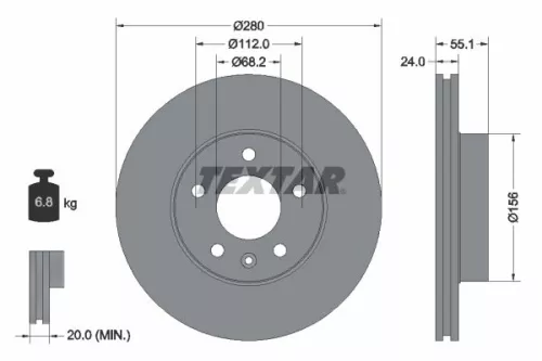 2x Textar Front Vented Brake Discs Pair For Vw California Kombi Transporter