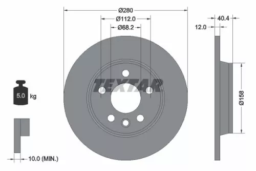 2x Textar Rear Solid Brake Discs Pair For Vw California Kombi Transporter