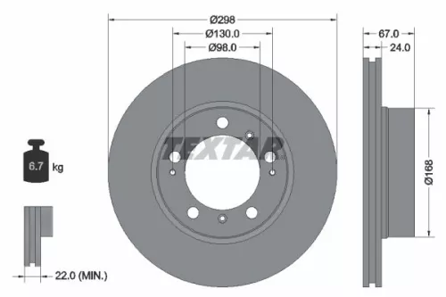2x Textar Front Vented Brake Discs Pair For Porsche Boxster