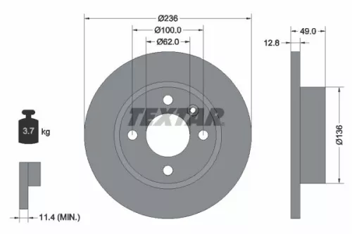 2x Textar Front Solid Brake Discs Pair For Skoda Favorit
