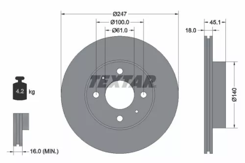 2x Textar Front Vented Brake Discs Pair For Nissan Almera Presea