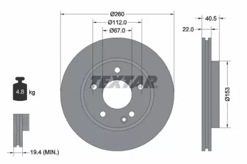 2x Textar Front Vented Brake Discs Pair For Mercedes A-class