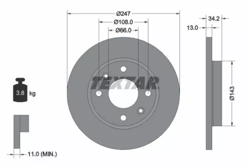 2x Textar Front Solid Brake Discs Pair For Citroën Naza Peugeot 206 206 Bestari 