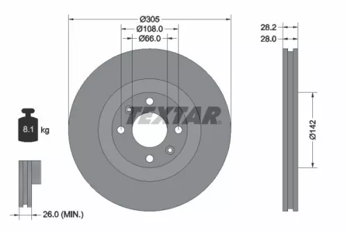 2x Textar Front Vented Brake Discs Pair For Peugeot 406