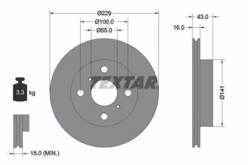 2x Textar Front Vented Brake Discs Pair For Toyota Starlet