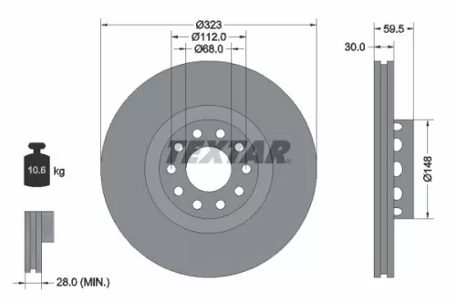 2x Textar Front Vented Brake Discs Pair For Audi Vw A6 A8 Phaeton