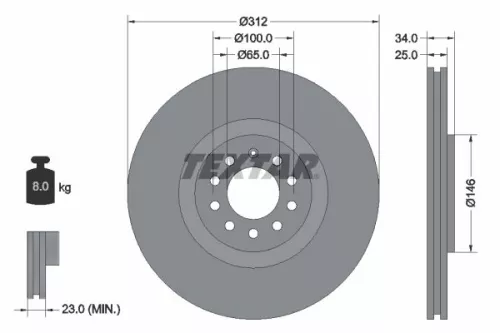 2x Textar Front Vented Brake Discs Pair For Audi Seat Skoda Vw A3 Bora Golf Golf