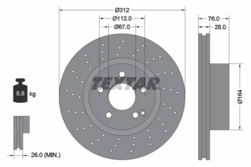 2x Textar Front Perforated Brake Discs Pair For Mercedes S-class