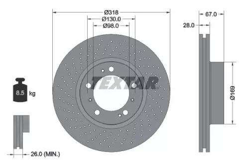 Textar Single Front Left Perforated Brake Disc For Porsche 911 Boxster Cayman      