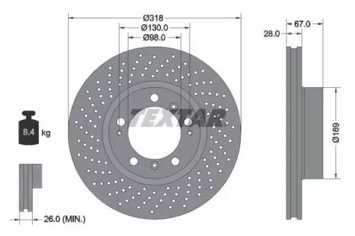 2x Textar Perforated Brake Discs Pair