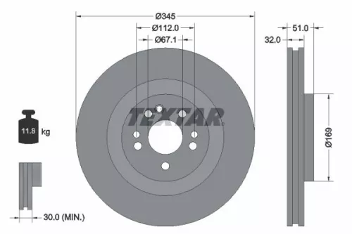 2x Textar Front Vented Brake Discs Pair For Mercedes M-class
