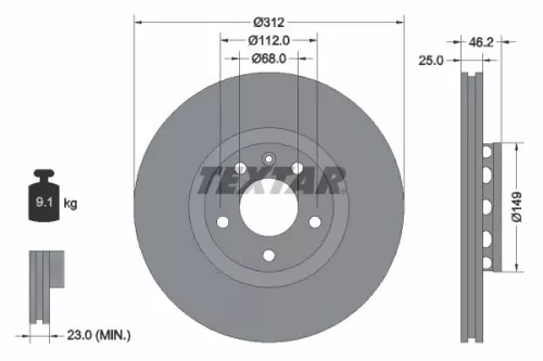 2x Textar Front Vented Brake Discs Pair For Audi Audi (Faw) Seat Skoda Vw Vw (Sv