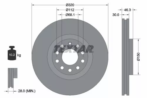 2x Textar Front Vented Brake Discs Pair For Audi Audi (Faw) Seat A4 A6 Allroad E