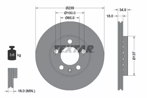 2x Textar Front Vented Brake Discs Pair For Skoda Skoda (Svw) Vw Fabia Fox Polo 